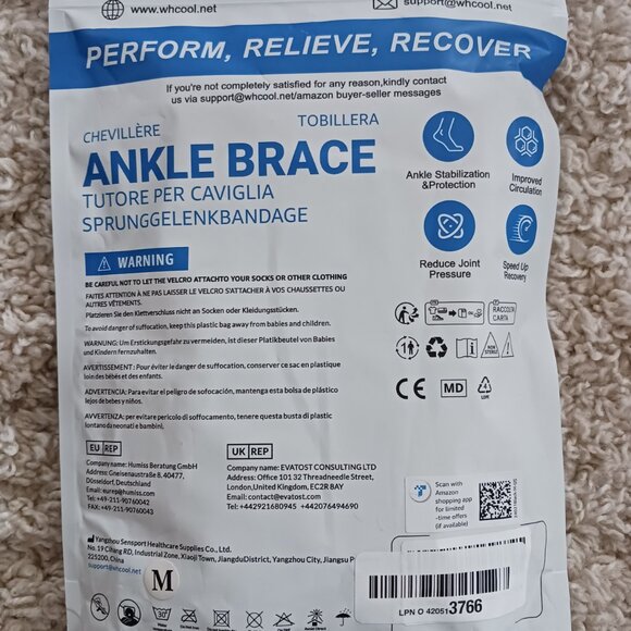 WHCOOL Ankle Support Brace PRO-1006 Support Pads Breathable Lace-Up Size Medium - Picture 2 of 7